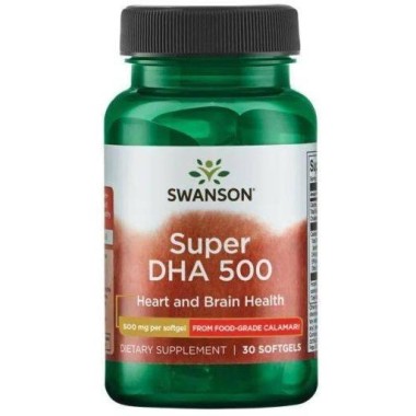 Swanson Super DHA 500 from Food-Grade Calamari - 30 Capsule Beneficii DHA: iti protejeaza inima, imbunatateste simptomele adhd, 