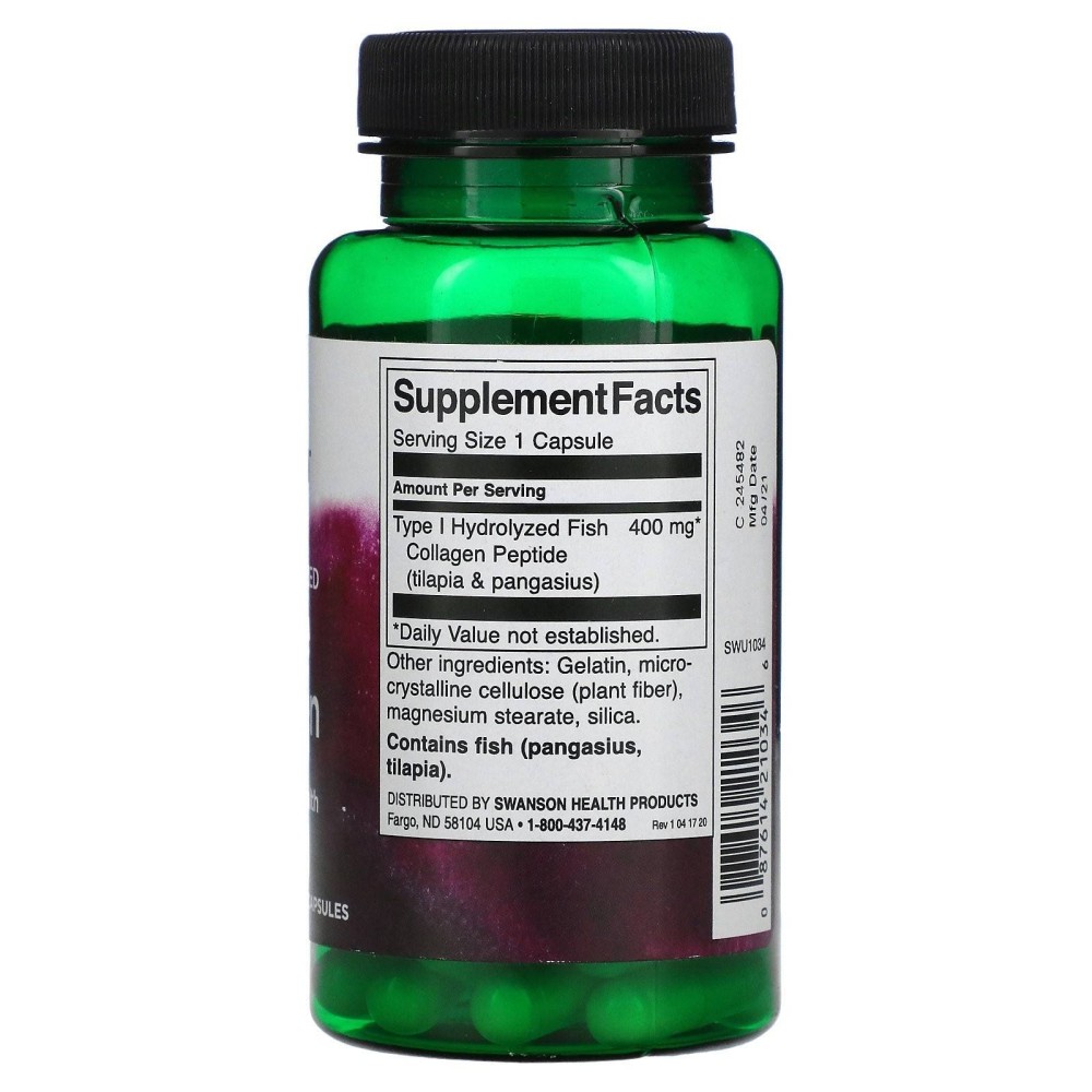 Swanson Type I Hydrolyzed Marine Collagen (Colagen marin) - 60 Capsule Beneficii Colagen marin: ajuta pielea, ajuta procesul res