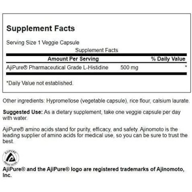 Swanson L-Histidine 500mg - 60 Capsule Beneficii L-histidina: sustine sistemul imunitar, poate ajuta la ameliorarea bolilor cron