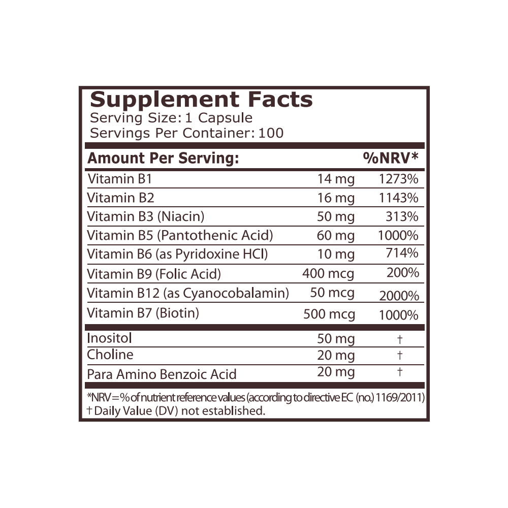 Pure Nutrition Vitamin B Complex - 100 capsule Beneficiile Pure Nutrition B Complex: sustine functia cardiovasculara si producti