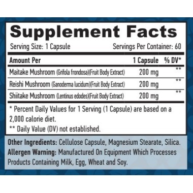 Triple Mushroom Complex, 60 Capsule, Poate ajuta la imbunatatirea concentrarii, poate ajuta la stimularea sistemului imunitar Be