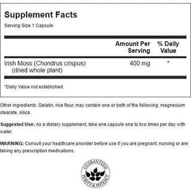 Swanson Full Spectrum Irish Moss (muschi irlandez) 400 mg - 60 Capsule Beneficii Irish Moss: sustine sanatatea tiroidei, sprijin