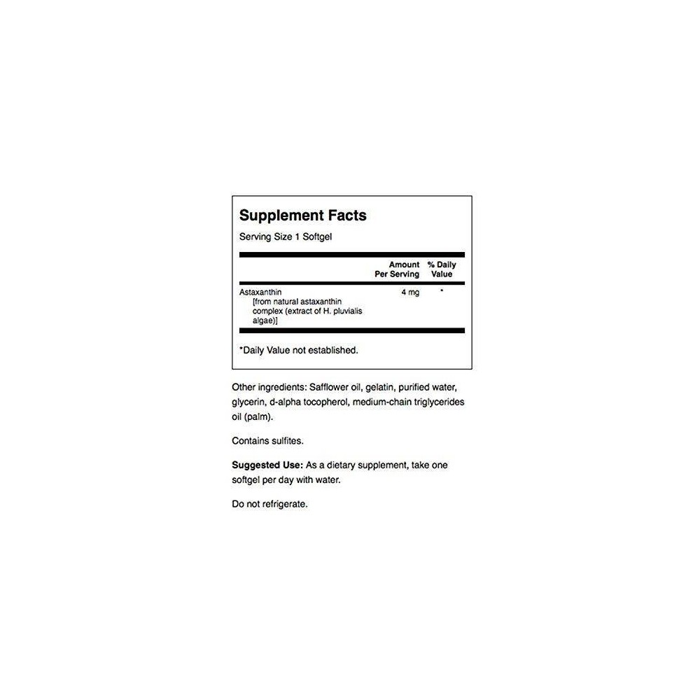 Swanson Astaxanthin, 4mg - 60 Capsule Beneficii Astaxantina: antioxidant, sustine o piele sanatoasa, supliment pentru antrenamen