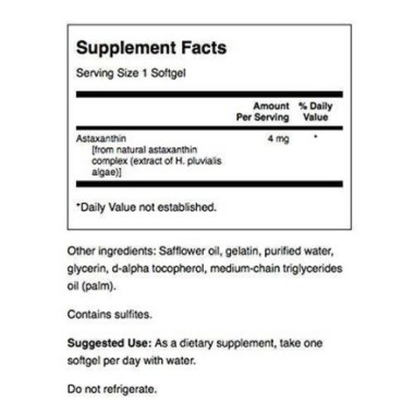 Swanson Astaxanthin, 4mg - 60 Capsule Beneficii Astaxantina: antioxidant, sustine o piele sanatoasa, supliment pentru antrenamen