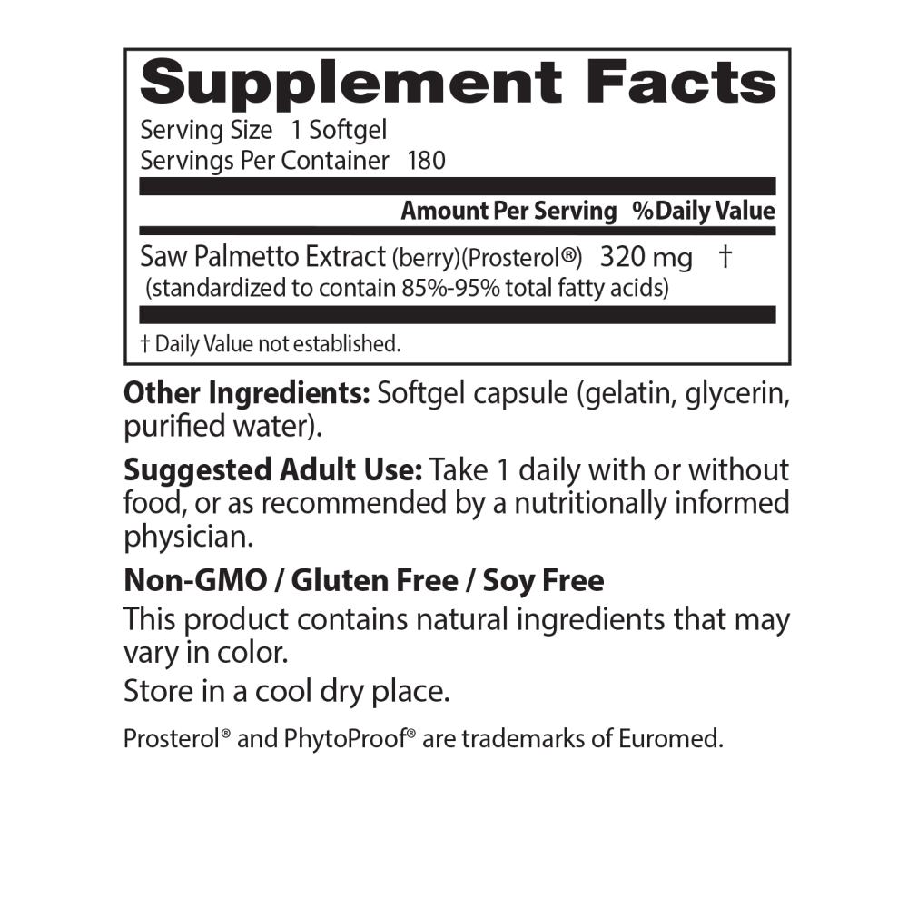 Doctor's Best Saw Palmetto Standardized Extract - 320mg - 60 Capsule Beneficii Saw Palmetto- poate sustine sanatatea prostatei, 