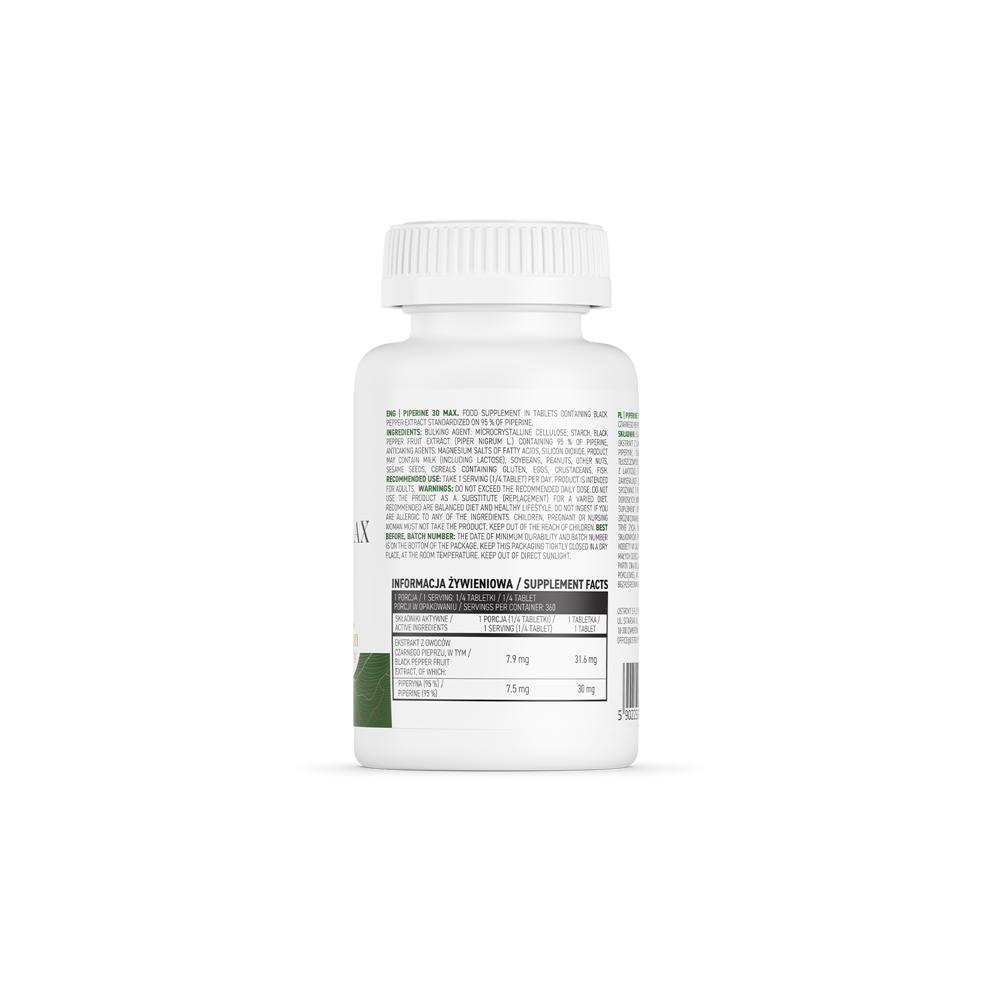 OstroVit Piperine 30 mg MAX - 90 Tablete (piper negru) Beneficii Piperine: supliment de calitate, usor de administrat, prezinta 