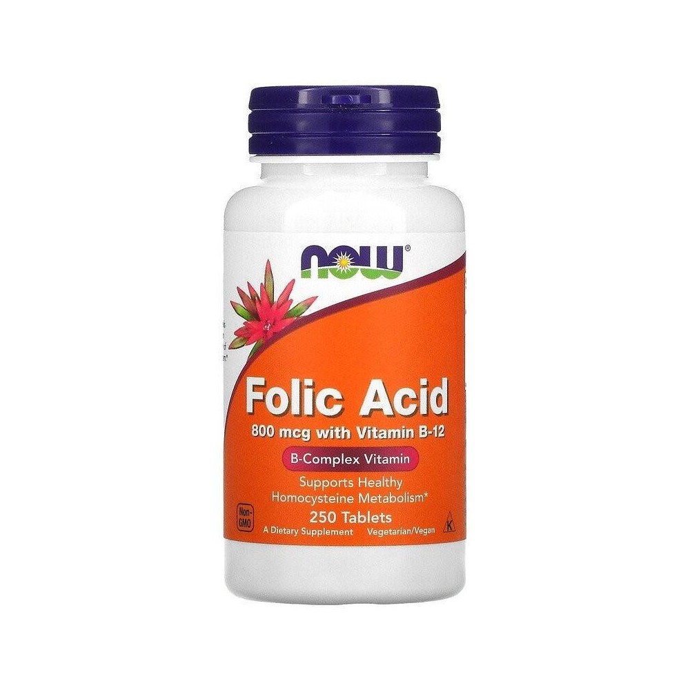 NOW Foods Folic Acid with Vitamin B12, 800mcg - 250 Tablete Beneficii acid folic & vitamina B12: este esential pentru sanata NOW Foods Folic Acid with Vitamin B12, 800mcg - 250 Tablete Beneficii acid folic & vitamina B12: este esential pentru sanata