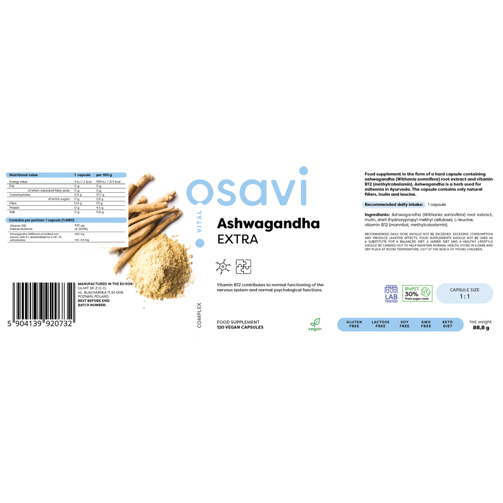 Osavi Ashwagandha Extra, 450mg - 120 Capsule Beneficii Ashwagandha Extra: ashwagandha are proprietati adaptogene, ashwagandha sp