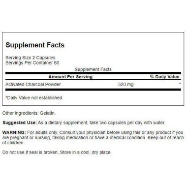 Swanson Activated Charcoal (Carbune activat) 260 mg - 120 Capsule Beneficiile carbunelui activat: ajuta in detoxifiere, suport p