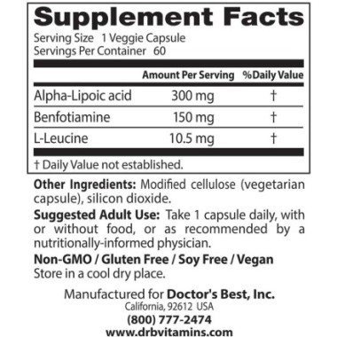 Doctor's Best Benfotiamine 150 + Alpha-Lipoic Acid 300 - 60 Capsule Beneficii Benfotiamina si Acid Alfa Lipoic- ajuta la sustine