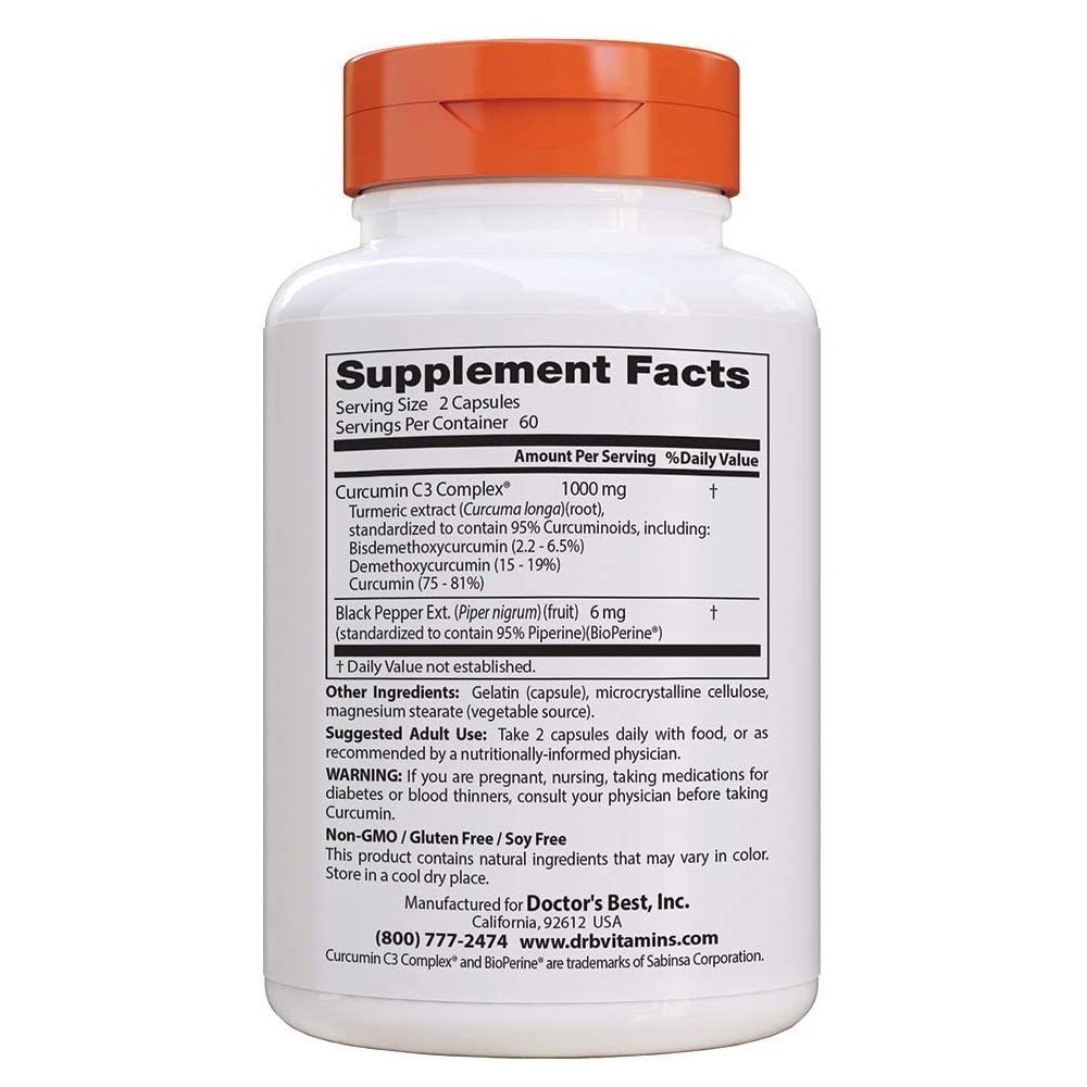 Doctor's Best High Absorption Curcumin From Turmeric Root with C3 Complex & BioPerine - 500mg - 120 Capsule Beneficii- ajuta la 
