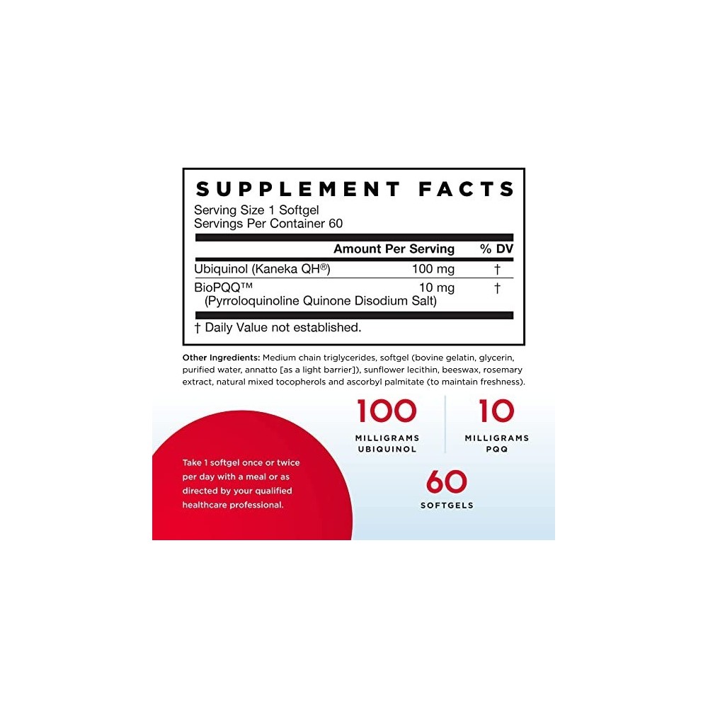 Jarrow Formulas Ubiquinol QH-absorb + PQQ - 60 Capsule Beneficii Ubiquinol QH-absorb + PQQ- combina forma redusa, activa, antiox