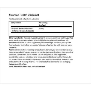 Swanson Ubiquinol, 50mg - 60 Capsule Beneficii Ubiquinol - Sprijina sanatatea optima a inimii, sprijina productia de energie cel
