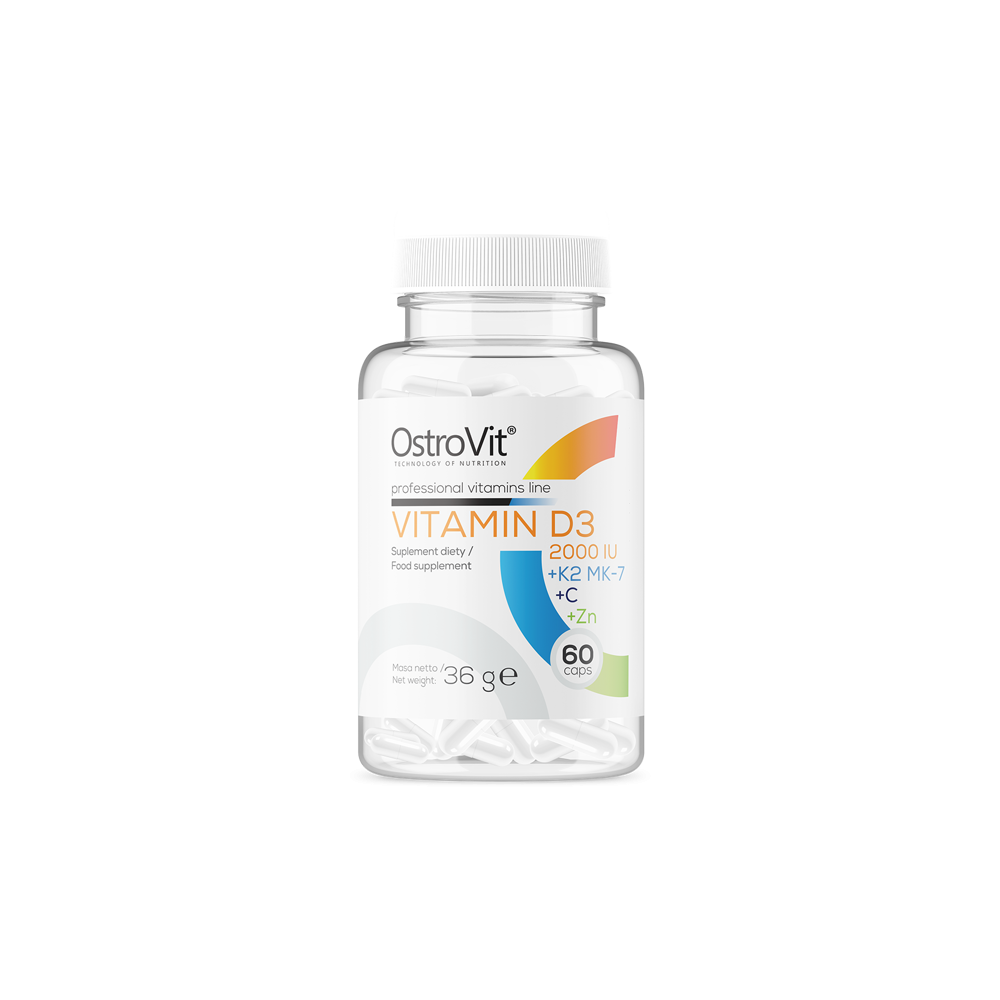 OstroVit Vitamin D3 2000 IU + K2 MK-7 + VC + Zinc - 60 Capsule Beneficii: va permite sa aveti grija de sanatate, sustine formare