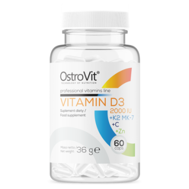 OstroVit Vitamin D3 2000 IU + K2 MK-7 + VC + Zinc - 60 Capsule Beneficii: va permite sa aveti grija de sanatate, sustine formare