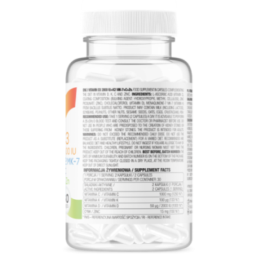 OstroVit Vitamin D3 2000 IU + K2 MK-7 + VC + Zinc - 60 Capsule Beneficii: va permite sa aveti grija de sanatate, sustine formare