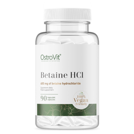 OstroVit Betaine HCl VEGE 90 Capsule Beneficii Betaine HCL: sustine procesul digestiv, ajuta la indigestie si balonare, optimize