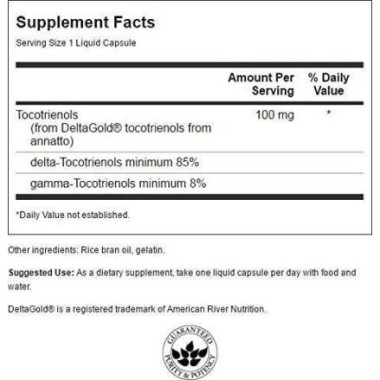 Swanson Tocotrienols - 100mg Double Strength - 60 capsule lichide Beneficii Tocotrienols: sustine diviziunea celulara, protejeaz