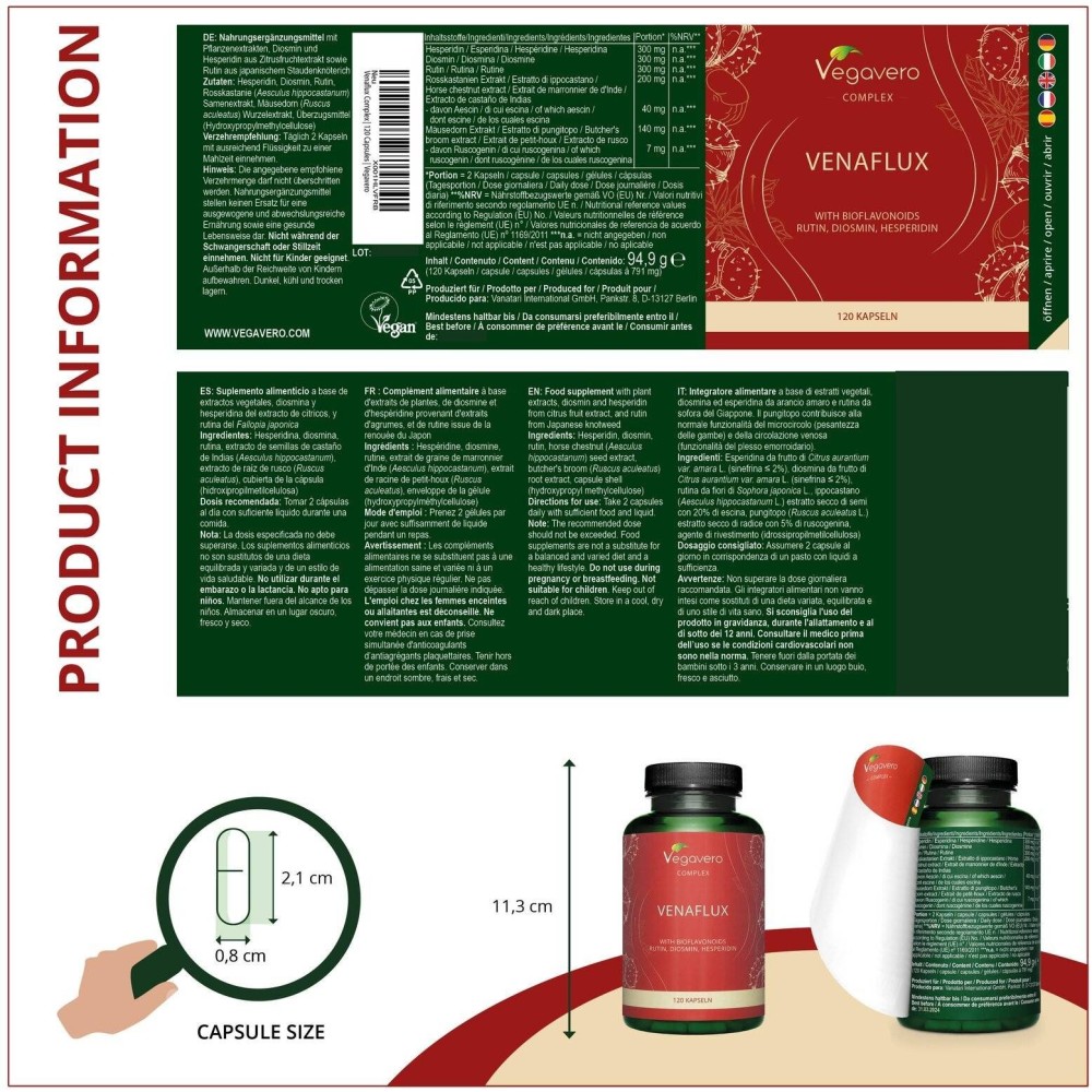 Vegavero Venaflux Complex 120 Capsule BENEFICII VENAFLUX: sprijina buna circulatie, produs din ingrediente 100% naturale, combin