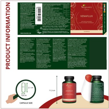 Vegavero Venaflux Complex 120 Capsule BENEFICII VENAFLUX: sprijina buna circulatie, produs din ingrediente 100% naturale, combin
