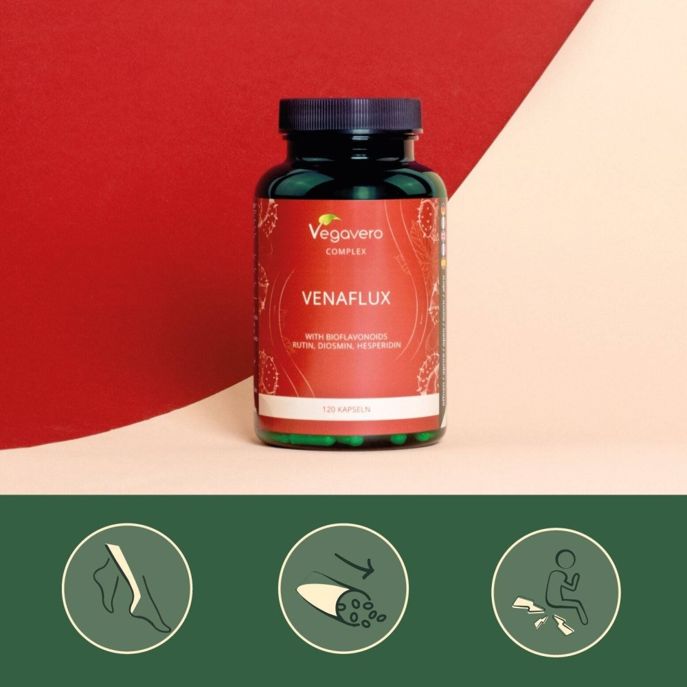 Vegavero Venaflux Complex 120 Capsule BENEFICII VENAFLUX: sprijina buna circulatie, produs din ingrediente 100% naturale, combin