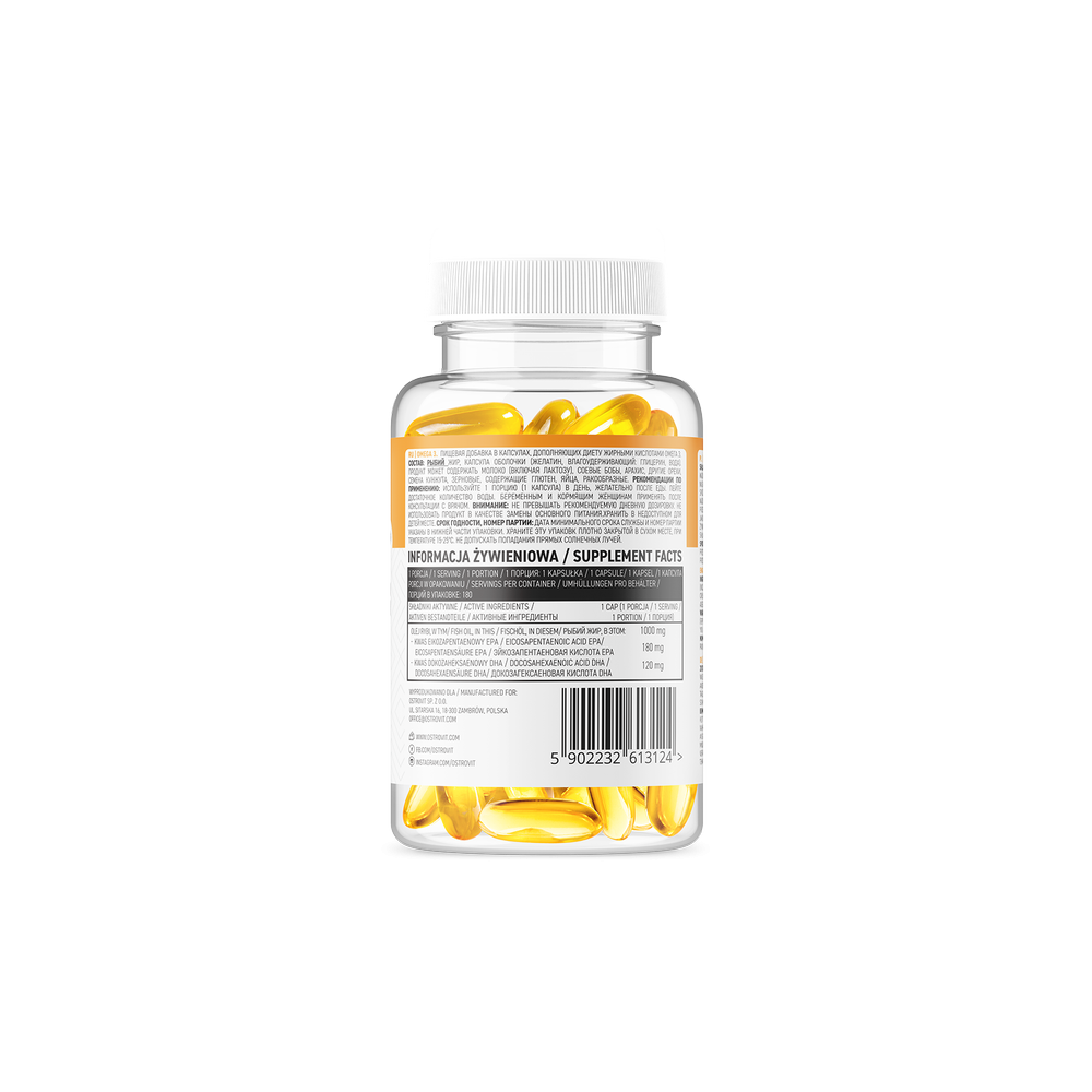 Omega 3 1000mg 180 Capsule, OstroVit Omega 3 ulei de peste beneficii: ofera un raport de 3:2 bazat pe dovezi de EPA:DHA, promove