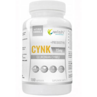 Wish Pharmaceutical Zinc Gluconate 15 mg + Prebiotic - 180 Capsule BENEFICII ZINC: reglarea proceselor metabolice si a activitat
