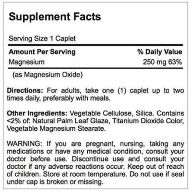 Puritan Pride Magnesium 250mg - 100 Capsule BENEFICII MAGNEZIU: ajuta la transformarea carbohidratilor, a proteinelor si a grasi