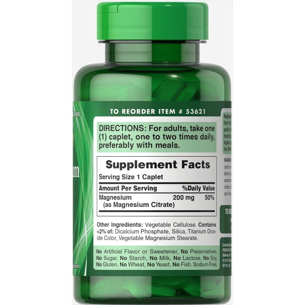 Puritan Pride Magnesium Citrate - 200mg - 90 Capsule BENEFICII MAGNEZIU CITRAT: regleaza tensiunea arteriala, amelioreaza migren