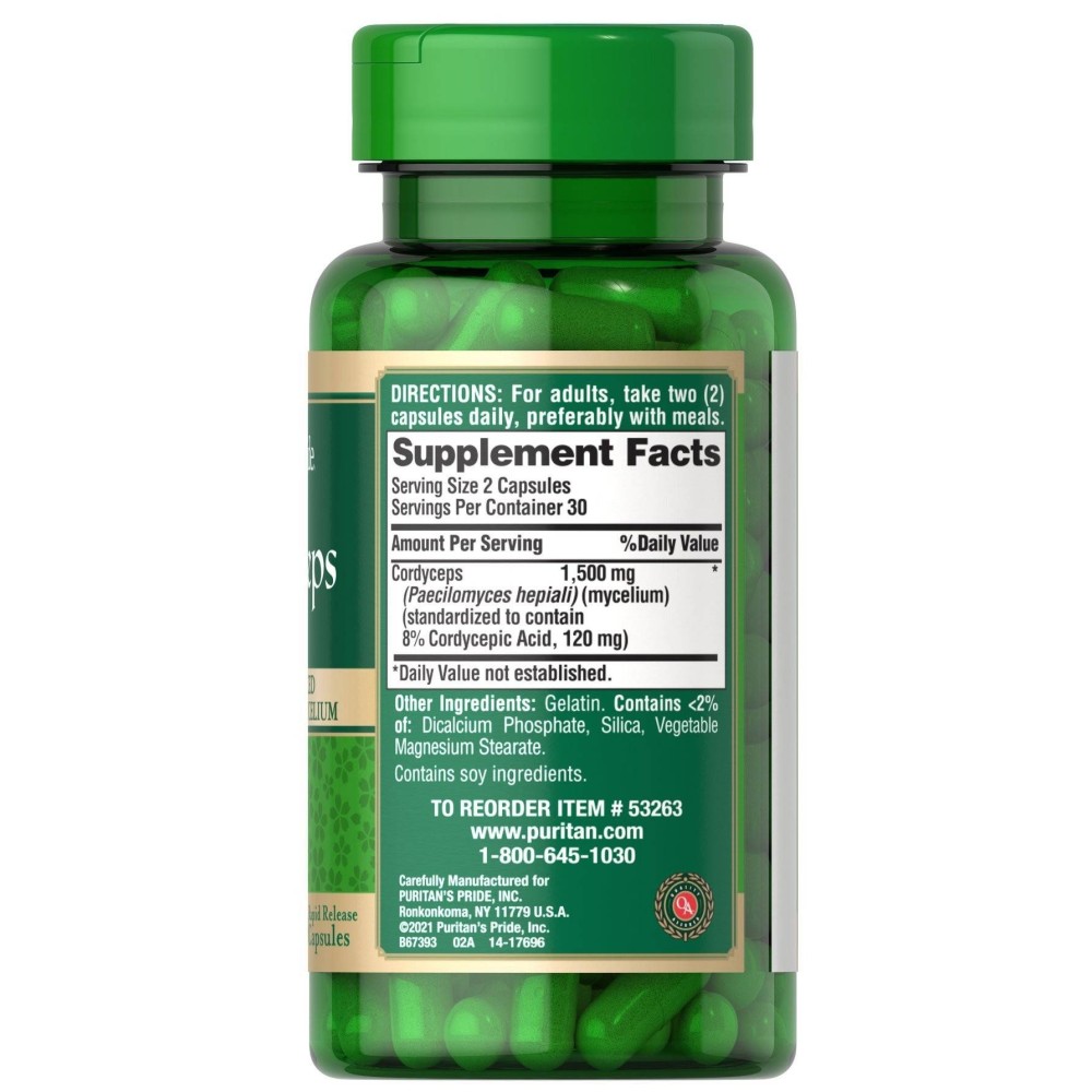 Puritan Pride Cordyceps 750 mg - 60 Capsule BENEFICII CORDYCEPS: imbunatateste energia, imbunatateste sanatatea inimii, echilibr