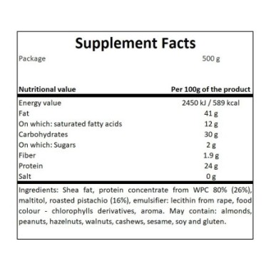 Cheat Meal Protein Cream - 500g - Pistachio (Crema proteica de fistic) PROPRIETATI- continut ridicat de proteine, ​continut scaz