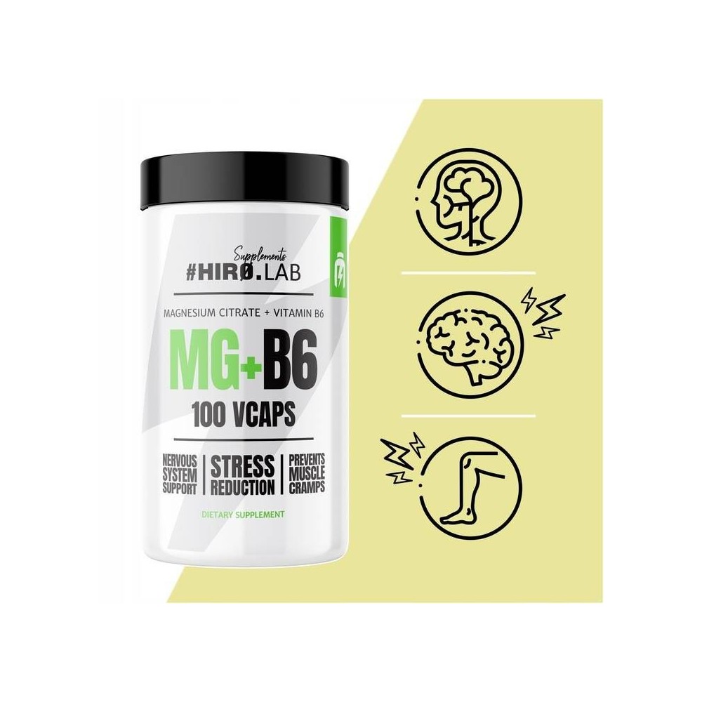 HiroLab Magnesium Citrate + Vitamin B6 - 100 Capsule BENEFICII MAGNEZIU CITRAT SI VITAMINA B6: minimizeaza slabiciunea corpului 
