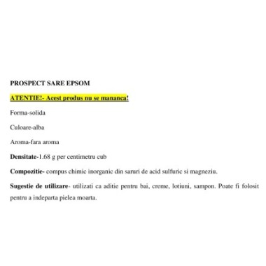 NatVita Sarea Epsom - Sulfat de magneziu heptahidrat (Sare de baie) BENEFCII SARE EPSOM- restabiliti nivelurile de magneziu, red