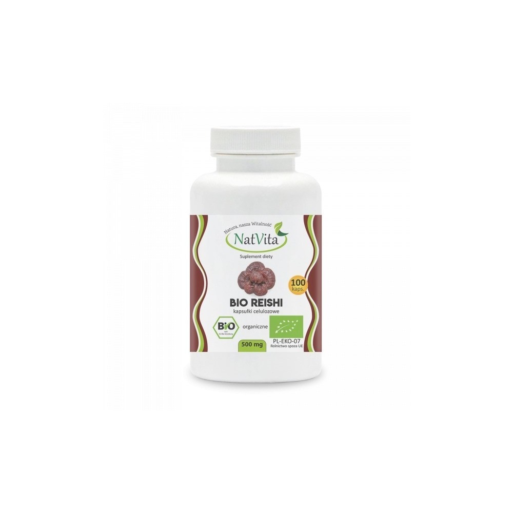 NatVita Reishi Bio 500 mg - 100 Capsule Beneficii Reishi- intareste sistemul imunitar, lupta impotriva oboselii si a depresiei, 