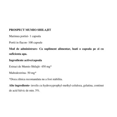 NatVita Mumio Shilajit Extract 500 mg - 100 Capsule BENEFICII MUMIO SHILAJIT- sustine sanatatea creierului, minimizeaza efectele