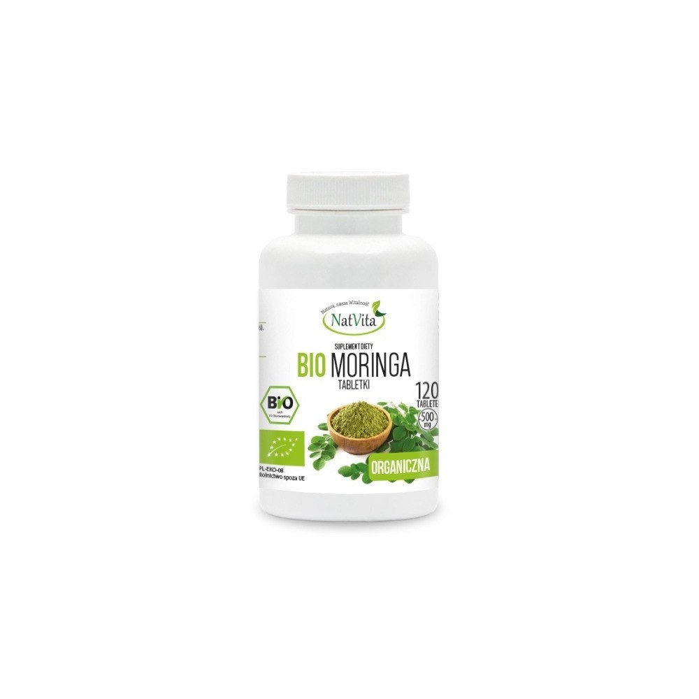 NatVita Moringa Oleifera Bio 500 mg - 120 Tablete Beneficii Moringa Oleifera- contine antioxidanti si compusi antiinflamatori, e