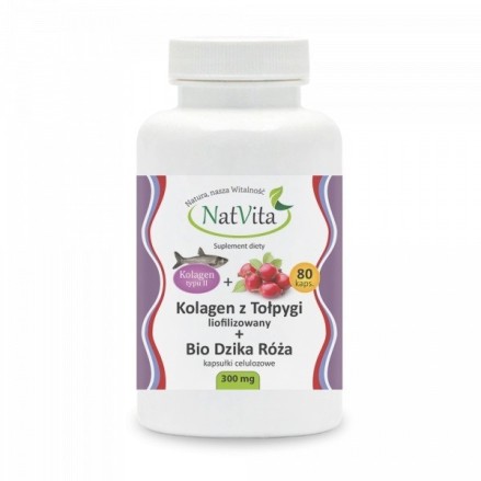NatVita Colagen Carpenter Liofilizat + Trandafir sălbatic Bio 300 mg - 80 Capsule BENEFICII COLAGEN- reduce liniile fine si ridu