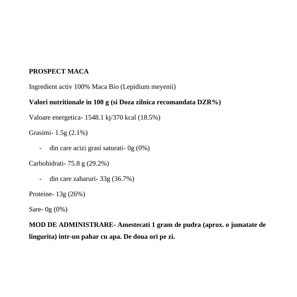 NatVita Maca Bio Raw neagra 100g BENEFICII MACA- ajuta la cresterea libidoului, benefic in reducerea disfunctiei erectile, benef