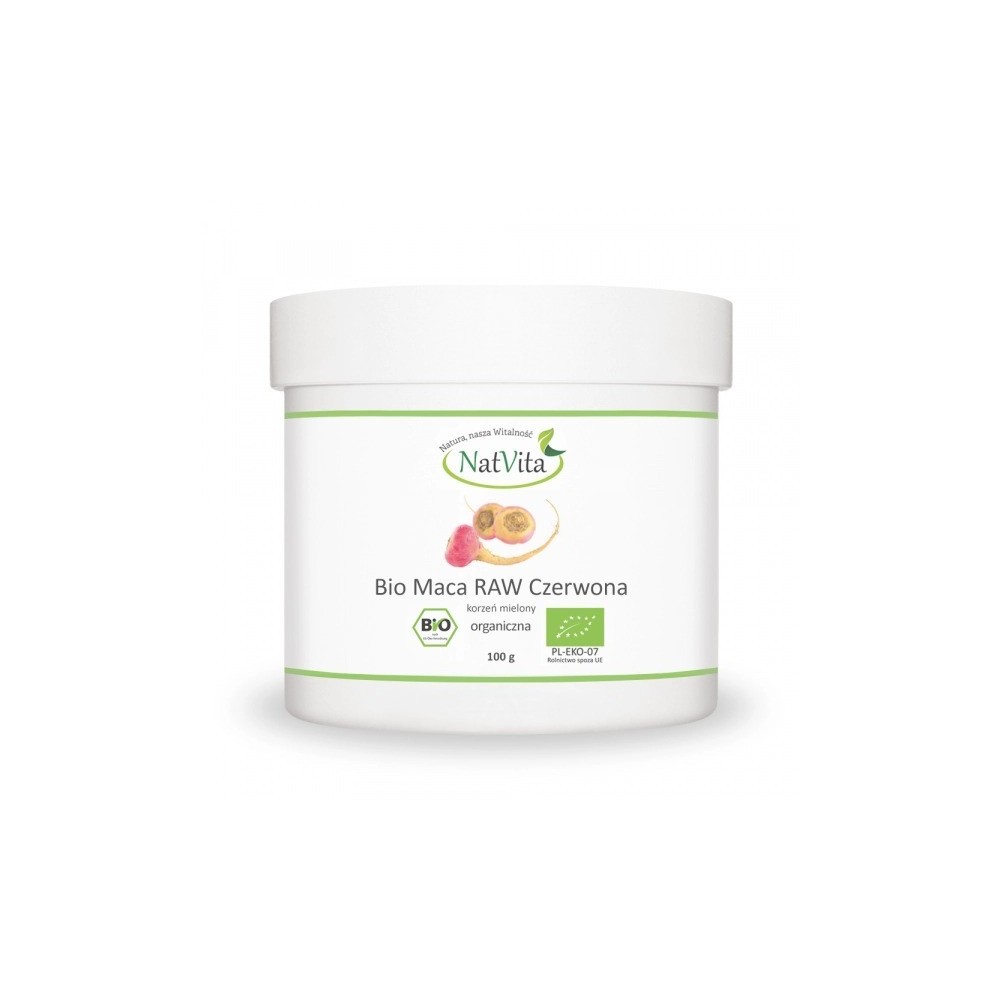 NatVita Maca Bio Raw rosie 100g BENEFICII MACA- ajuta la cresterea libidoului, benefic in reducerea disfunctiei erectile, benefi