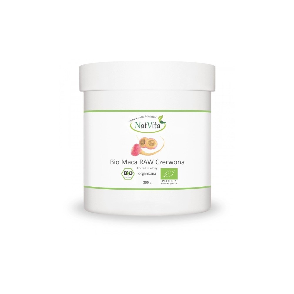 NatVita Maca Bio Raw rosie 250g BENEFICII MACA- ajuta la cresterea libidoului, benefic in reducerea disfunctiei erectile, benefi