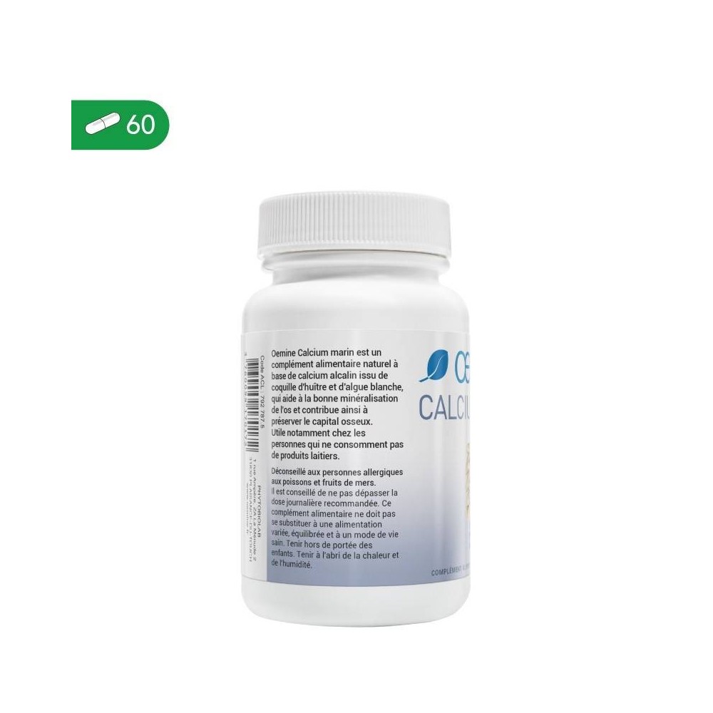 Oemine Calciu marin - 60 capsule Calciu din Oemine CALCIUM MARIN este benefic in: o coagulare a sangelui normală, un metabolism 