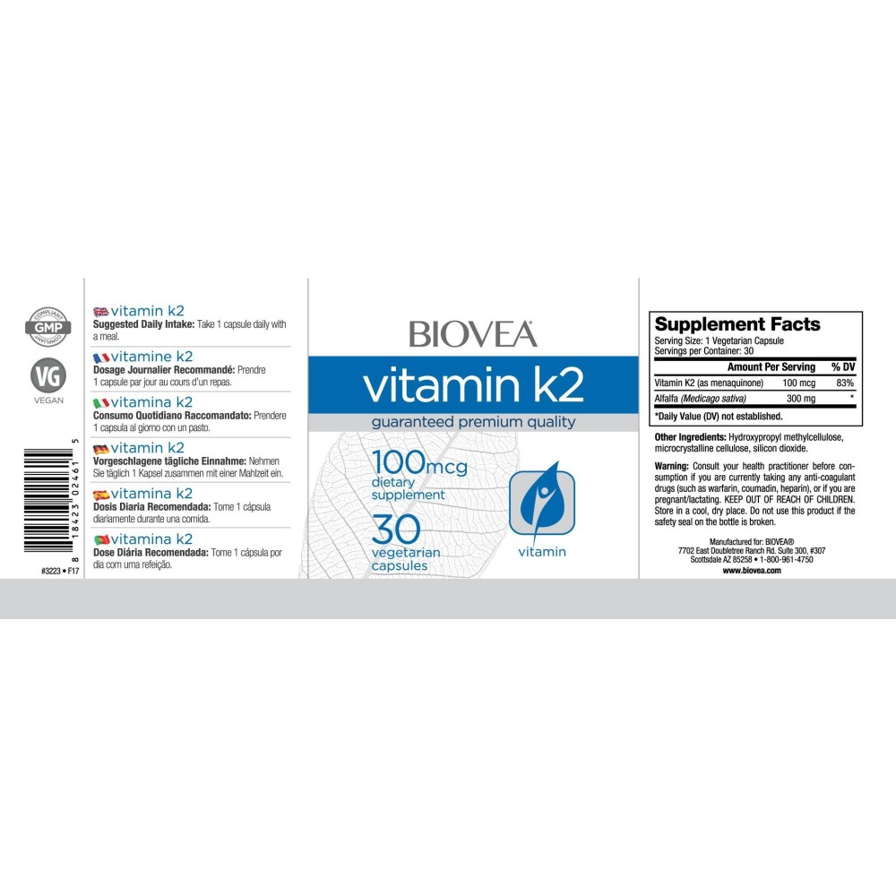 Biovea Vitamina K2 100mcg 30 Capsule Beneficii Vitamina K2: este benefica in ameliorarea bolilor de inima, intareste oasele, ame