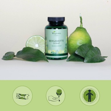 Vegavero Bergamot Extract 625 mg, 120 Capsule BENEFICII BERGAMOT: poate reduce nivelul de cortizol (hormonul stresului), favoriz