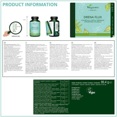 Vegavero Drenaflux Complex, 600 mg, 120 Capsule BENEFICII DRENAFLUX: reduce retentia de apa, suport natural pentru organism, com