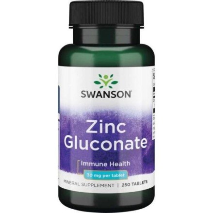 Swanson Zinc (Gluconate) 30mg - 250 tablete BENEFICII ZINC: reglarea proceselor metabolice si a activitatii enzimelor din organi