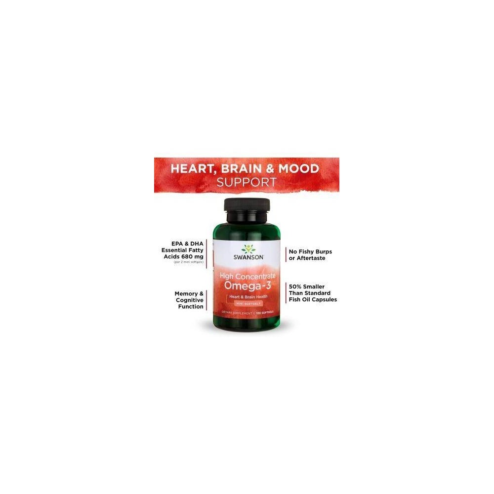 Swanson Omega 3 High Concentrate - 120 capsule BENEFICIILE OMEGA 3 ULEI DE PESTE: ofera un raport de 3:2 bazat pe dovezi de EPA: