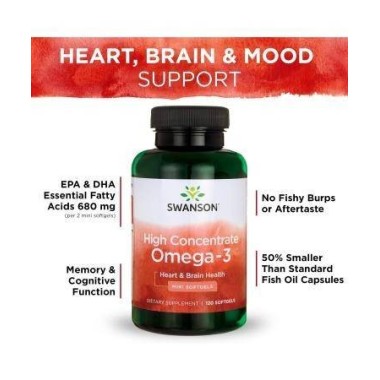 Swanson Omega 3 High Concentrate - 120 capsule BENEFICIILE OMEGA 3 ULEI DE PESTE: ofera un raport de 3:2 bazat pe dovezi de EPA:
