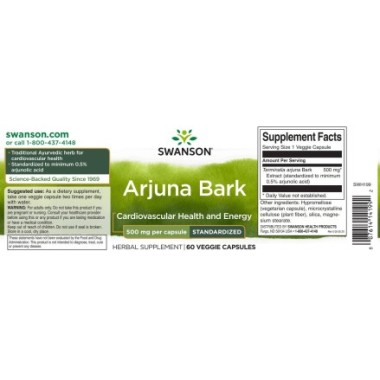 Swanson Arjuna 500mg - 60 capsule BENEFICII ARJUNA: ajuta la protejarea inimii impotriva hipertensiunii arteriale cronice, ajuta