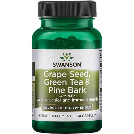 Swanson Grape Seed Green Tea & Pine Bark, 60 Capsule (Scoarta de pin, ceai verde, extract de seminte de struguri) BENEFICII Grap