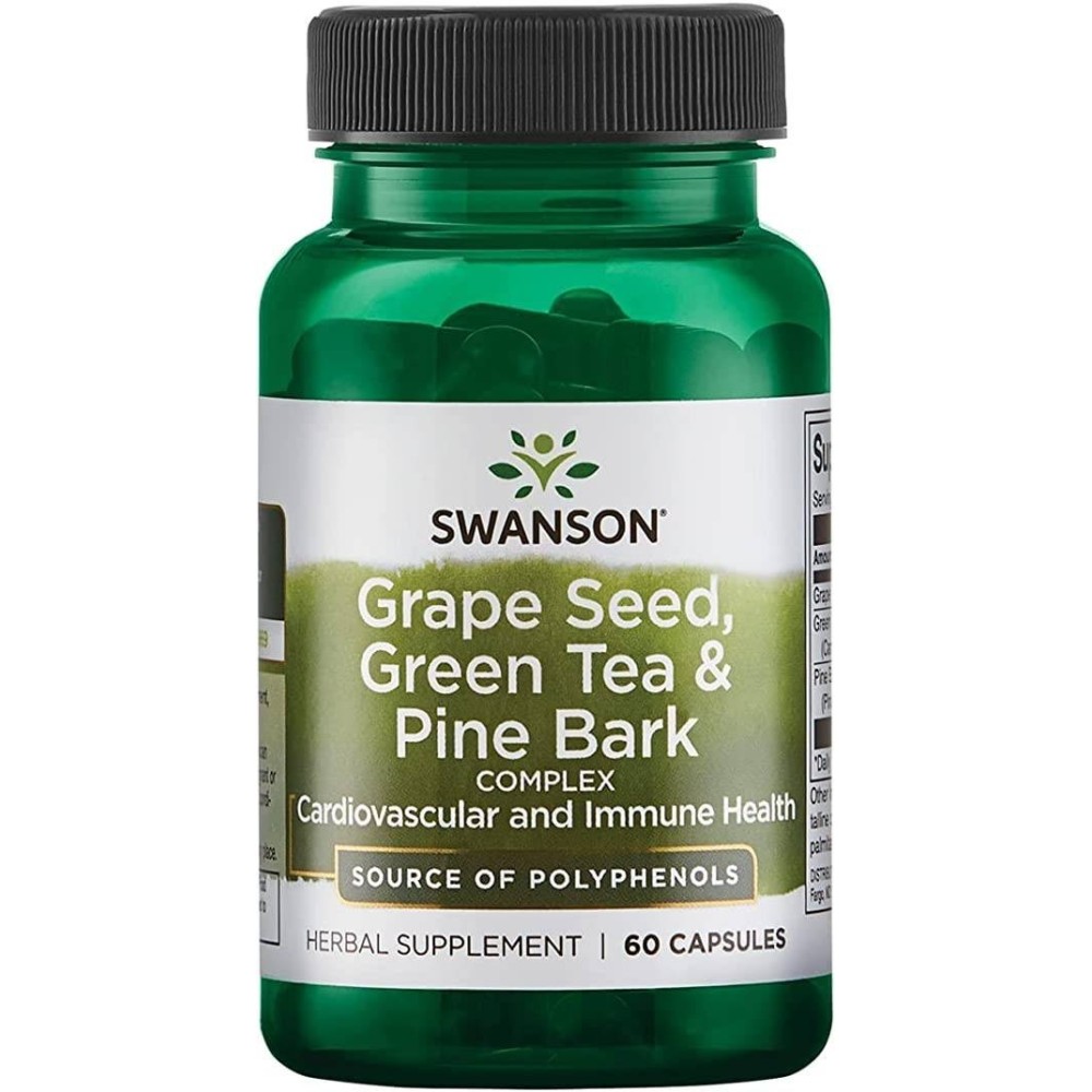 Swanson Grape Seed Green Tea & Pine Bark, 60 Capsule (Scoarta de pin, ceai verde, extract de seminte de struguri) BENEFICII Grap Swanson Grape Seed Green Tea & Pine Bark, 60 Capsule (Scoarta de pin, ceai verde, extract de seminte de struguri) BENEFICII Grap